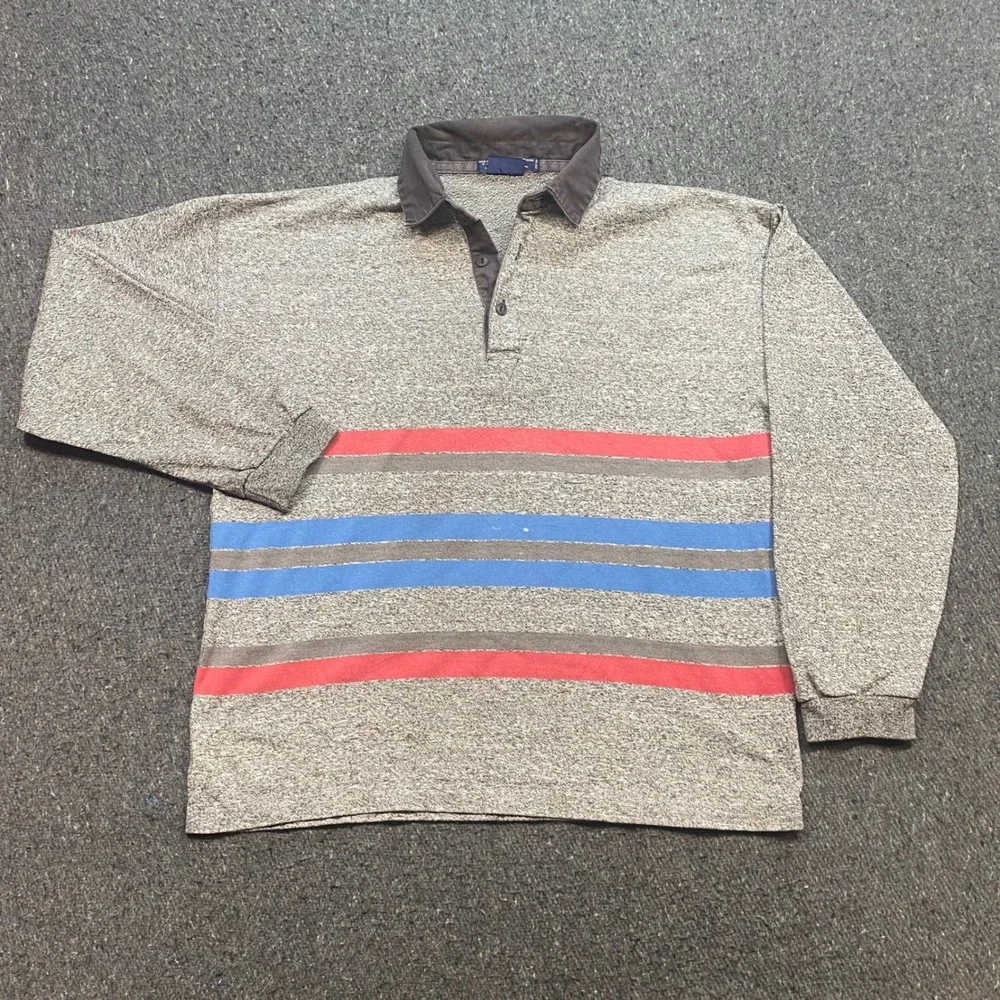 Levi Long Sleeve Polo Sz L Mens Gray Red Blue Striped Skater Grunge Vintage 90s